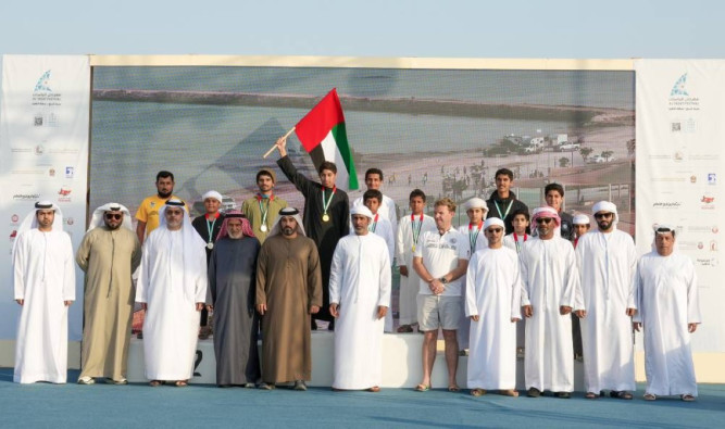 “‘Zilzal’ Wins the Al Qaffai 22-foot Sailing Dhows Race at Al Yasat Festival.”